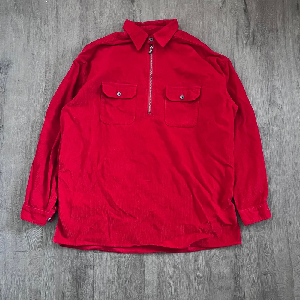 Vintage Marlboro Unlimited Red Corduroy Quarter Zip Pullover Shirt Mens Large